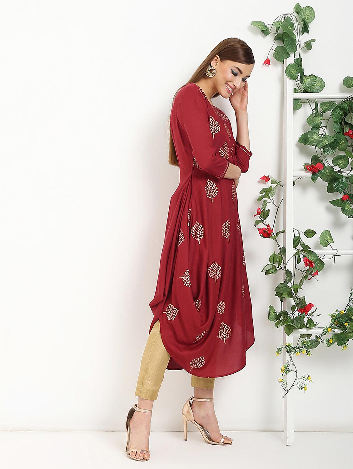 foil printed cowl kurta - 16287698 - Zoom Image - 2