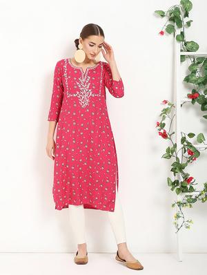 floral printed straight kurta - 16287709 - Standard Image - 2