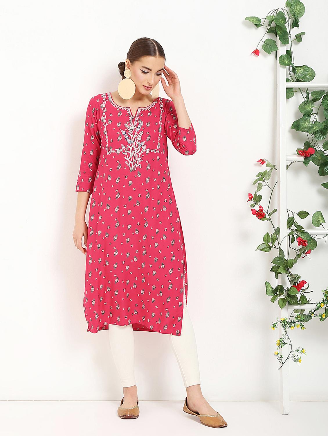 floral printed straight kurta - 16287709 - Zoom Image - 2