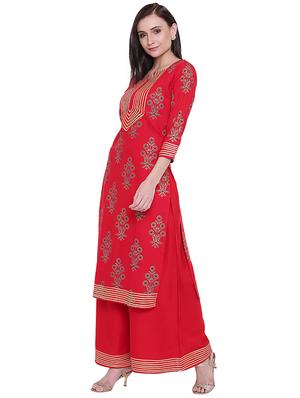 foil printed kurta with palazzo set - 16287754 - Standard Image - 2
