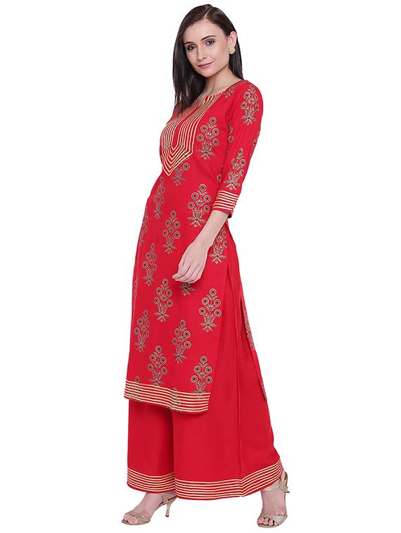 foil printed kurta with palazzo set - 16287754 - Zoom Image - 2