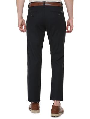 navy blue cotton blend flat front casual trousers - 16289259 - Standard Image - 2