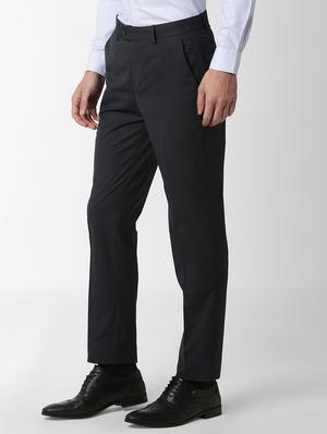 navy blue textured flat front formal trouser - 16289287 - Standard Image - 2