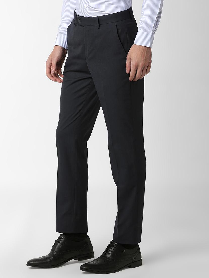 navy blue textured flat front formal trouser - 16289287 - Zoom Image - 2