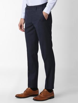navy blue solid flat front formal trouser - 16289288 - Standard Image - 2