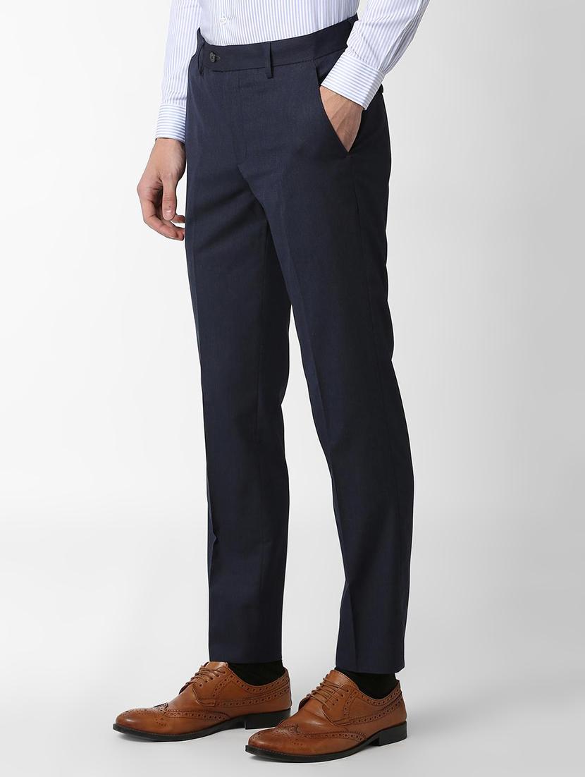navy blue solid flat front formal trouser - 16289288 - Zoom Image - 2