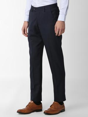 blue solid flat front formal trouser - 16289289 - Standard Image - 2