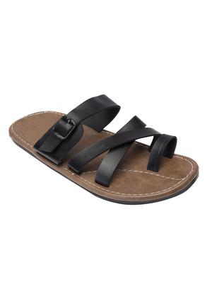 black leatherette slip on slippers - 16289363 - Standard Image - 2