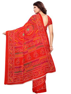 red georgette printed saree with blouse - 16291626 - Standard Image - 2