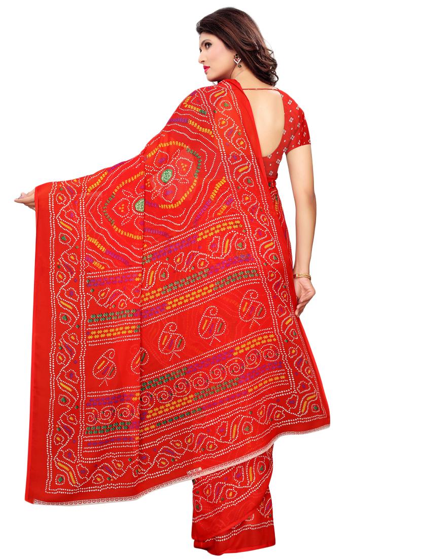 red georgette printed saree with blouse - 16291626 - Zoom Image - 2