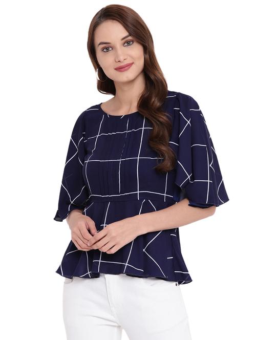 pin tucks checkered peplum top - 16291680 - Standard Image - 1