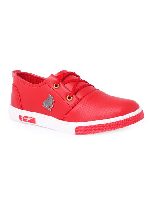 red leatherette lace up sneakers - 16292222 - Standard Image - 1