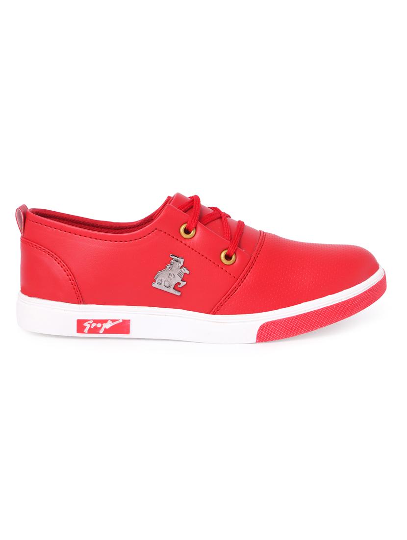 red leatherette lace up sneakers - 16292222 - Zoom Image - 2