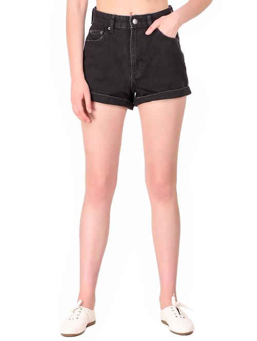 turn up hem denim shorts - 16293431 - Standard Image - 1