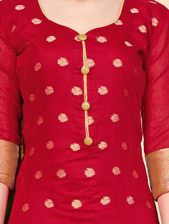 zari motifs unstitched churidaar suit - 16294265 - Zoom Image - 2