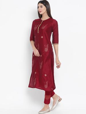 block print a-line kurta with pant set - 16295512 - Standard Image - 2