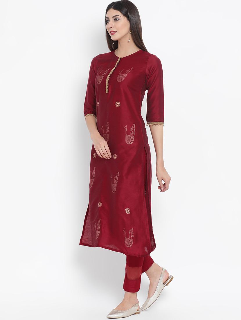 block print a-line kurta with pant set - 16295512 - Zoom Image - 2