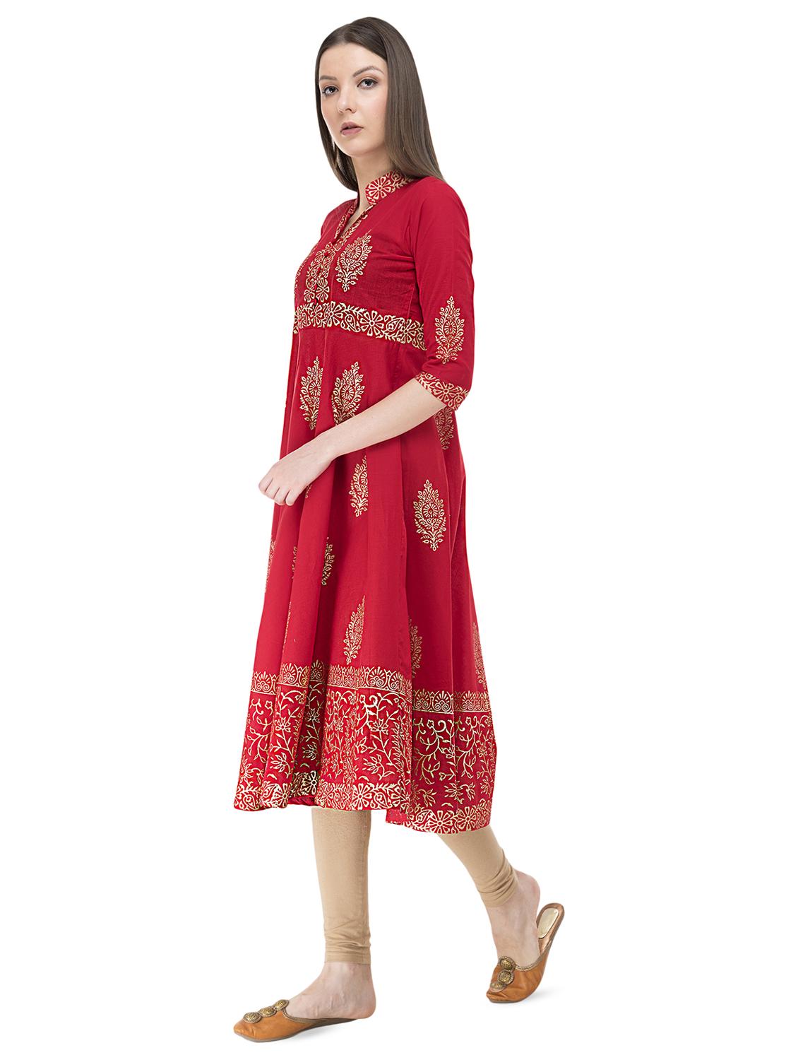 Block print a-line kurta - 16296726 - Zoom Image - 2