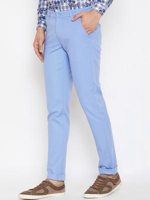 blue solid chinos - 16298299 - Standard Image - 2