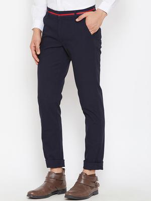 navy blue solid chinos - 16298301 - Standard Image - 2