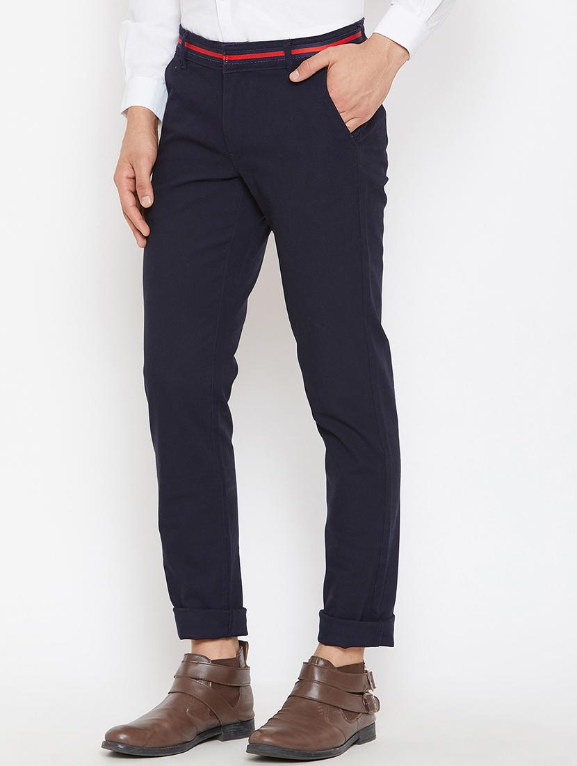 navy blue solid chinos - 16298301 - Zoom Image - 2