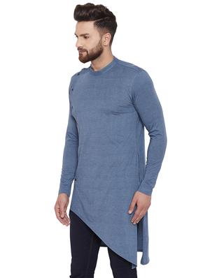 blue cotton blend asymmetric kurta - 16298546 - Standard Image - 2
