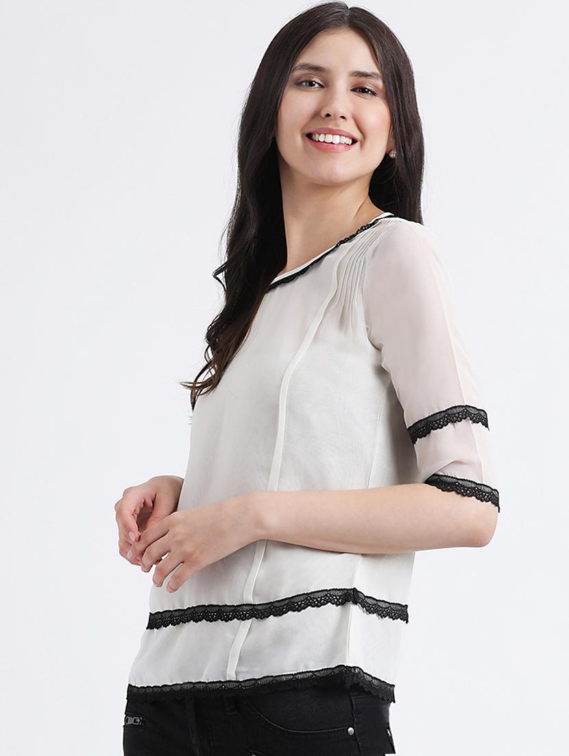 contrast lace trim top - 16298773 - Zoom Image - 2