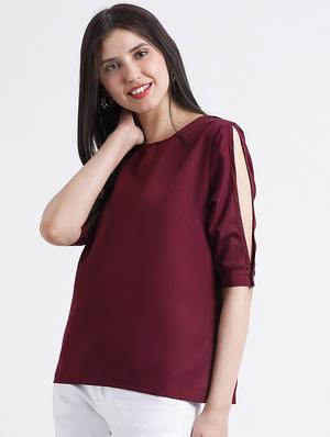 slit sleeved solid top - 16298831 - Standard Image - 2