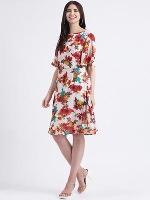 ruffle sleeved floral a-line dress - 16298862 - Standard Image - 2