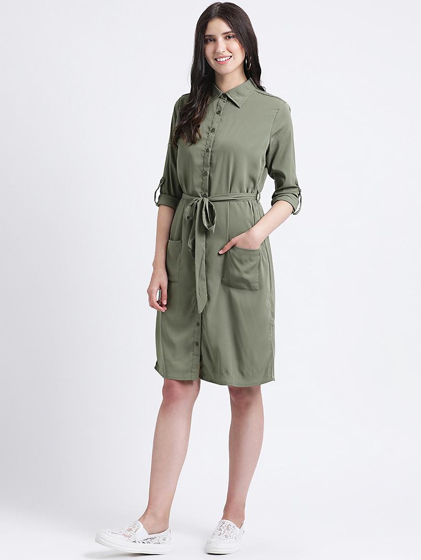 pocket patch tie knot shirt dress - 16298863 - Zoom Image - 2