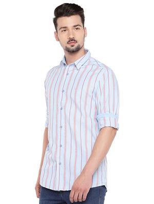 blue slim fit striped casual shirt - 16299004 - Standard Image - 2