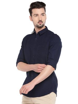 blue slim fit casual denim shirt - 16299006 - Standard Image - 2
