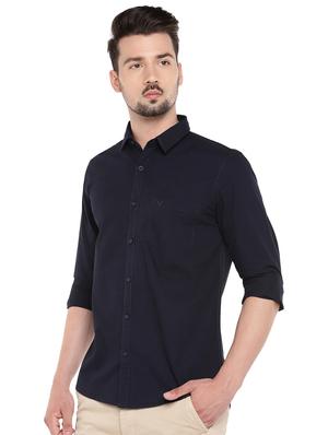 navy blue solid casual shirt - 16299018 - Standard Image - 2