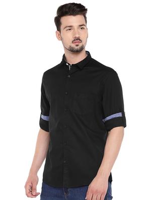 black regular fit solid casual shirt - 16299019 - Standard Image - 2