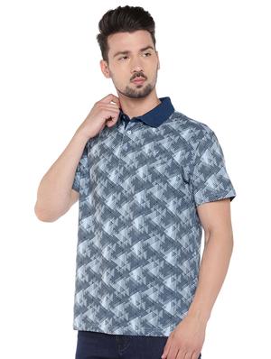 blue regular fit geometric print polo t-shirt - 16299040 - Standard Image - 2