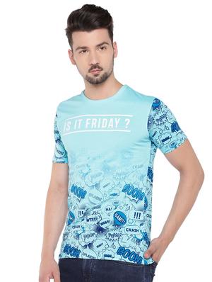blue typographic all over print t-shirt - 16299104 - Standard Image - 2