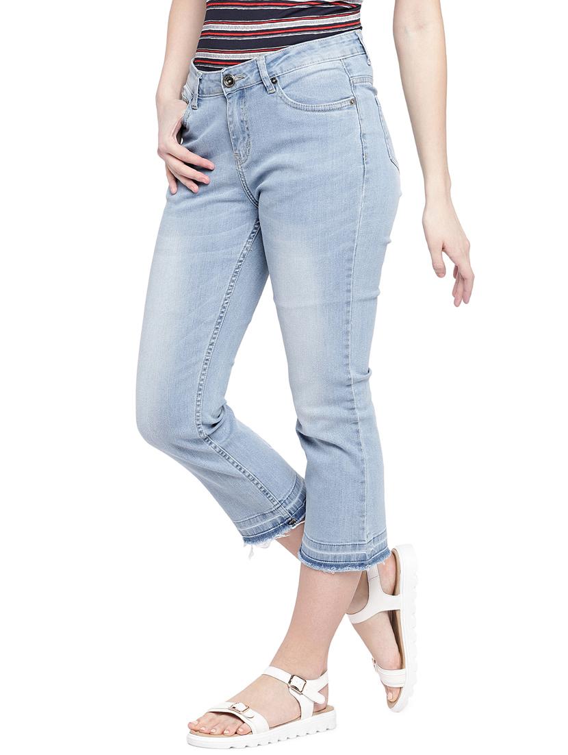 frayed hem stone washed cropped jeans - 16299125 - Zoom Image - 2