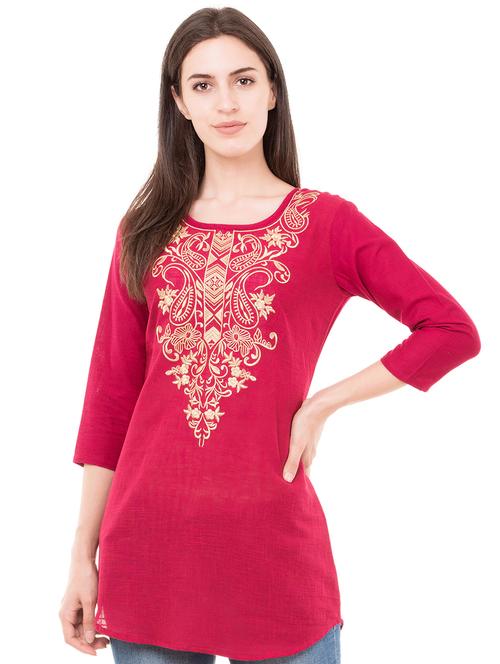embroidered a-line kurti - 16300489 - Standard Image - 1