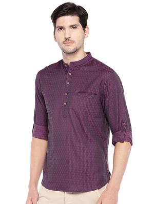 purple cotton short kurta - 16301513 - Standard Image - 2