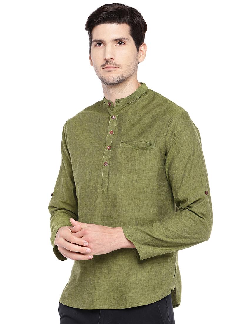 green solid short kurta - 16301518 - Zoom Image - 2