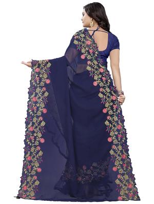 embroidered ruffle border saree with blouse - 16302098 - Standard Image - 2