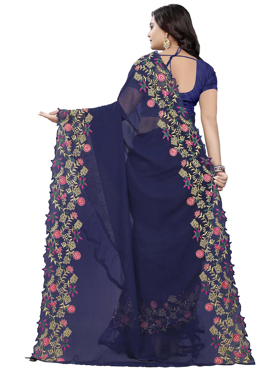 embroidered ruffle border saree with blouse - 16302098 - Zoom Image - 2