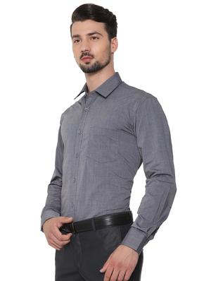 grey solid formal shirt - 16302133 - Standard Image - 2