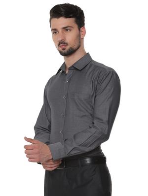 grey solid formal shirt - 16302147 - Standard Image - 2