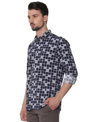 navy blue checkered casual shirt - 16302192 - Standard Image - 2