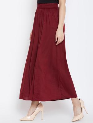 maroon flared palazzo - 16302199 - Standard Image - 2