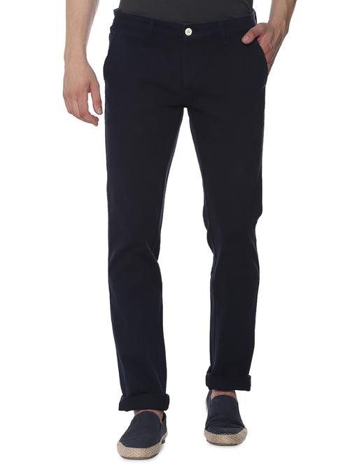 navy blue solid chinos - 16302235 - Standard Image - 1