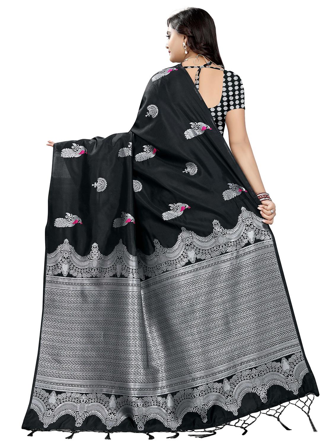 silver zari motif banarasi saree with blouse - 16302308 - Zoom Image - 2