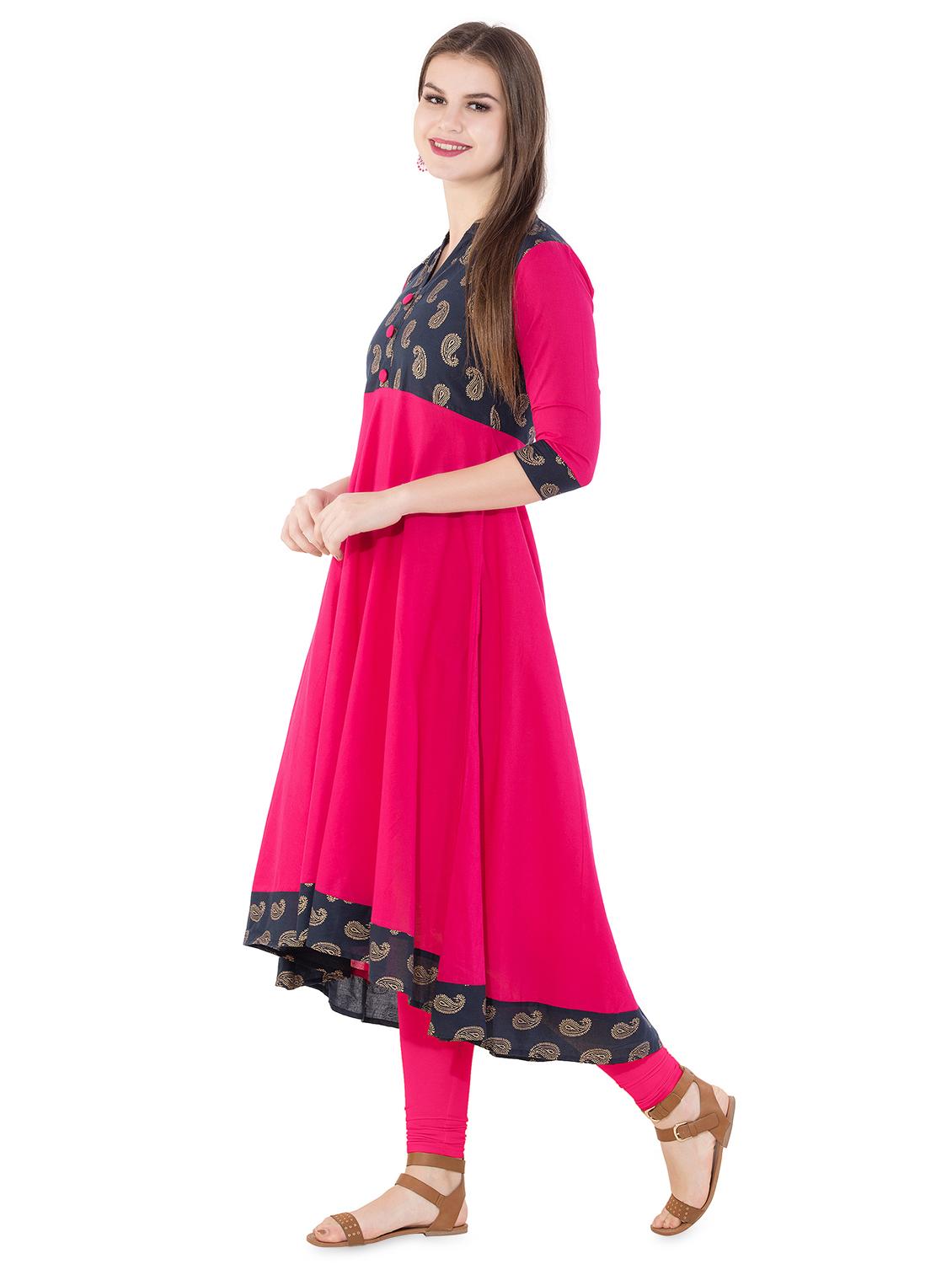 foil printed high-low kurta - 16302920 - Zoom Image - 2