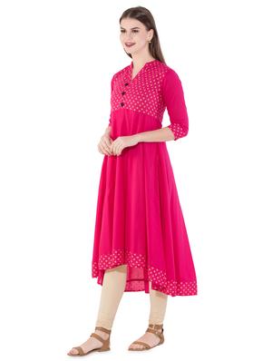 Block printed high-low kurta - 16302921 - Standard Image - 2